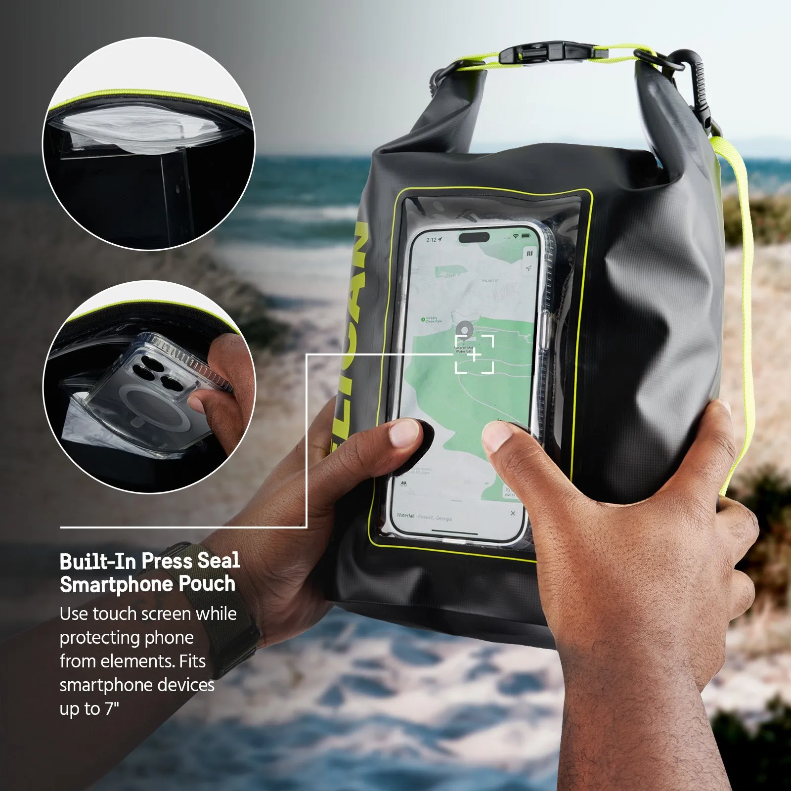 2 Pack Pelican Marine Water Resistant Dry Bag (Black/Hi Vis Yellow)