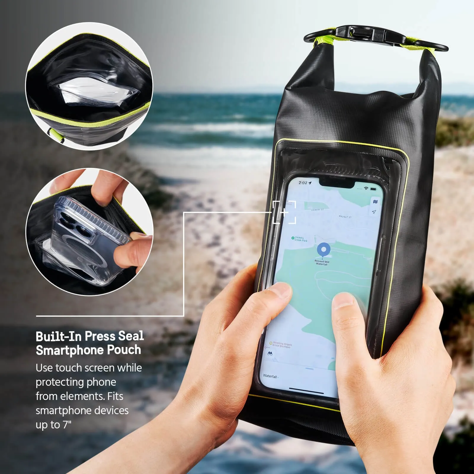 2 Pack Pelican Marine Water Resistant Dry Bag (Black/Hi Vis Yellow)