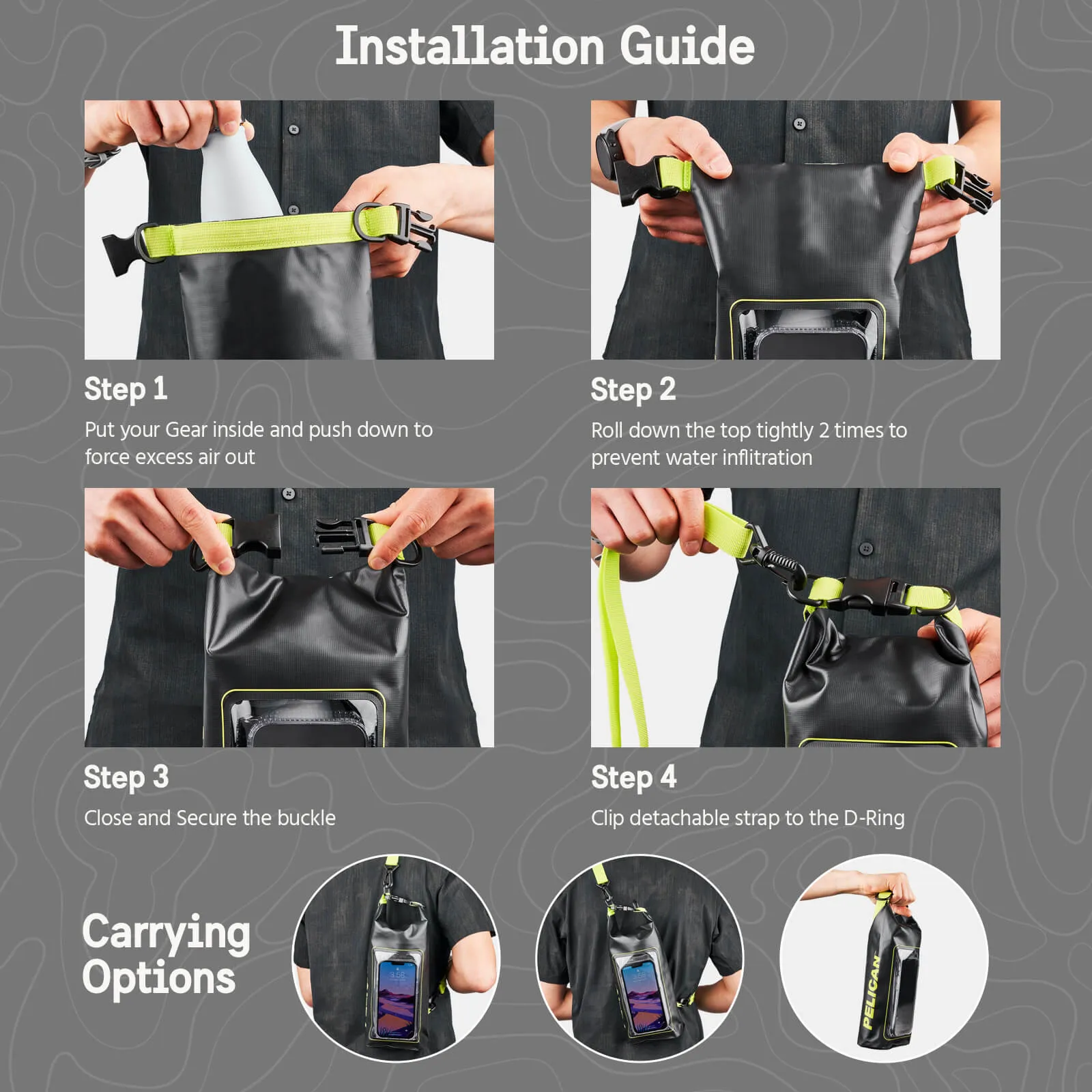 2 Pack Pelican Marine Water Resistant Dry Bag (Black/Hi Vis Yellow)