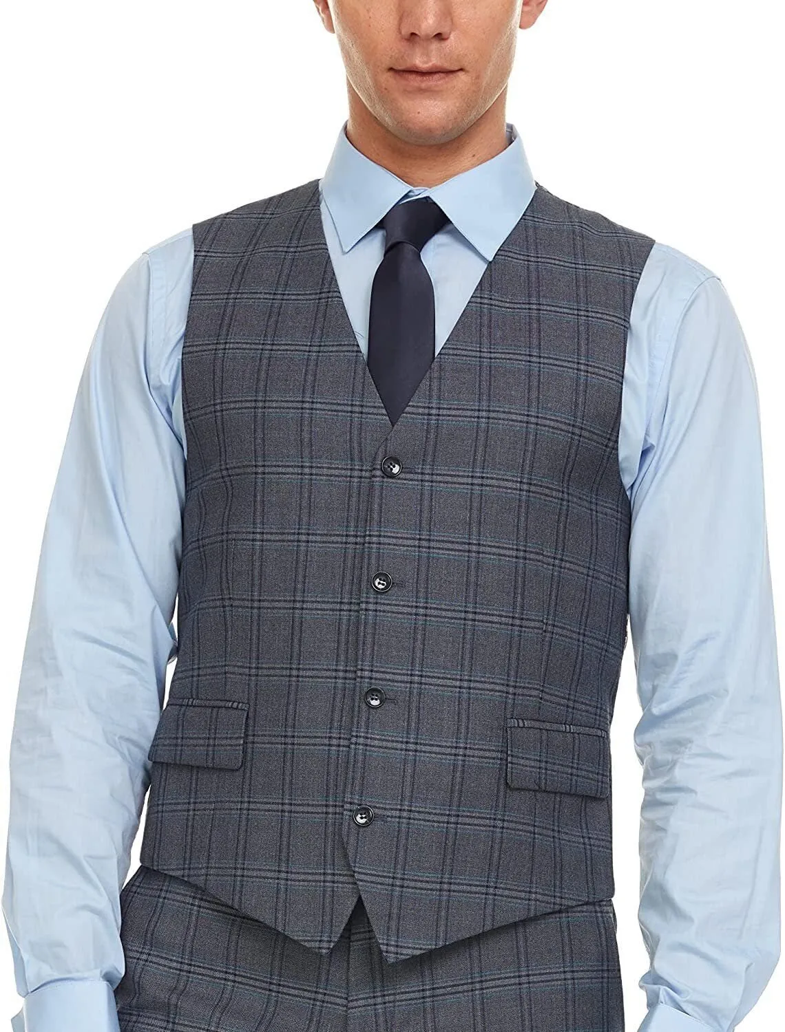 Adam Baker Men's Ultra Slim Fit 3-Piece (Jacket, Vets, Trousers) Vested Suit Set