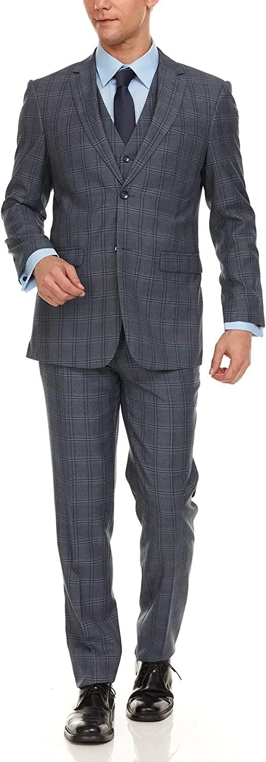 Adam Baker Men's Ultra Slim Fit 3-Piece (Jacket, Vets, Trousers) Vested Suit Set