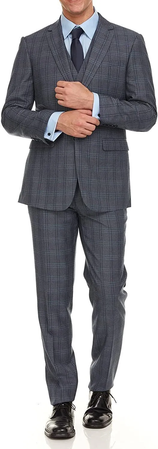 Adam Baker Men's Ultra Slim Fit 3-Piece (Jacket, Vets, Trousers) Vested Suit Set