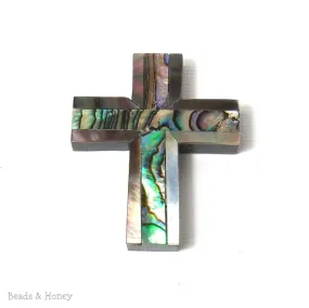 Black Lip Shell Cross with Abalone Shell Focal Pendant 40x30mm (1pc)
