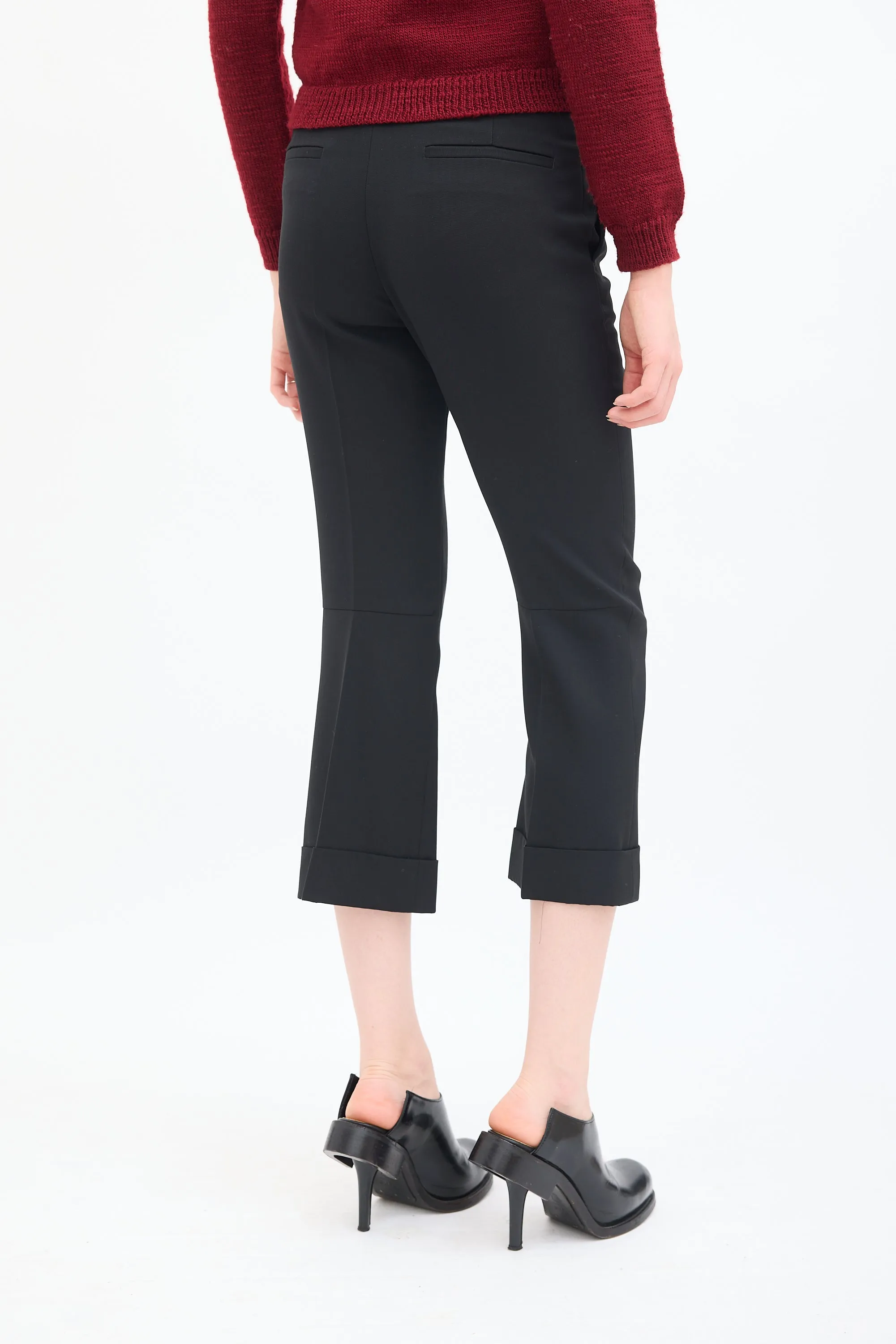 Black Wool Flared Cropped Trouser