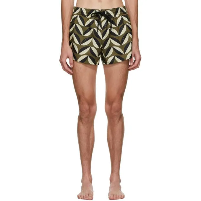 COMMAS Green and Beige Pavilion Tile Short Length Swim Shorts