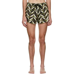 COMMAS Green and Beige Pavilion Tile Short Length Swim Shorts