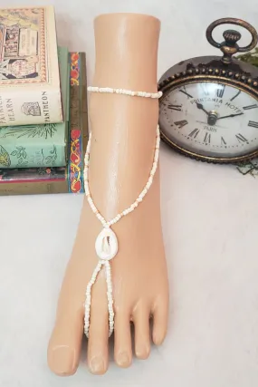 Elastic Beaded Barefoot Sandal or Hand Flower in Opaque White/Ivory   Soft Copper w/Real Shell, Boho, Bohemian, Wedding, Bridesmaid