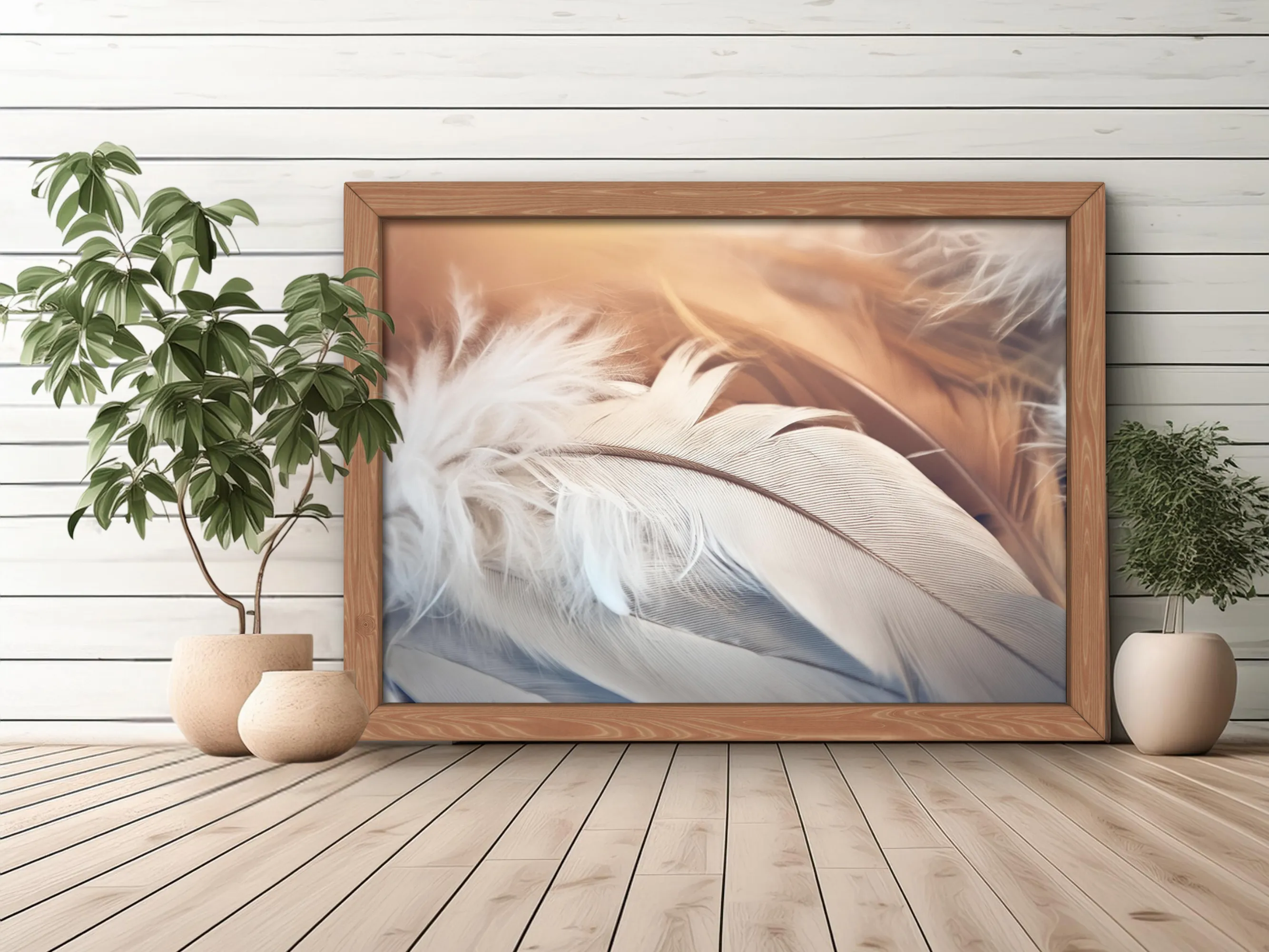 Elegant Feathers in Abstract Light Digital Wall Art