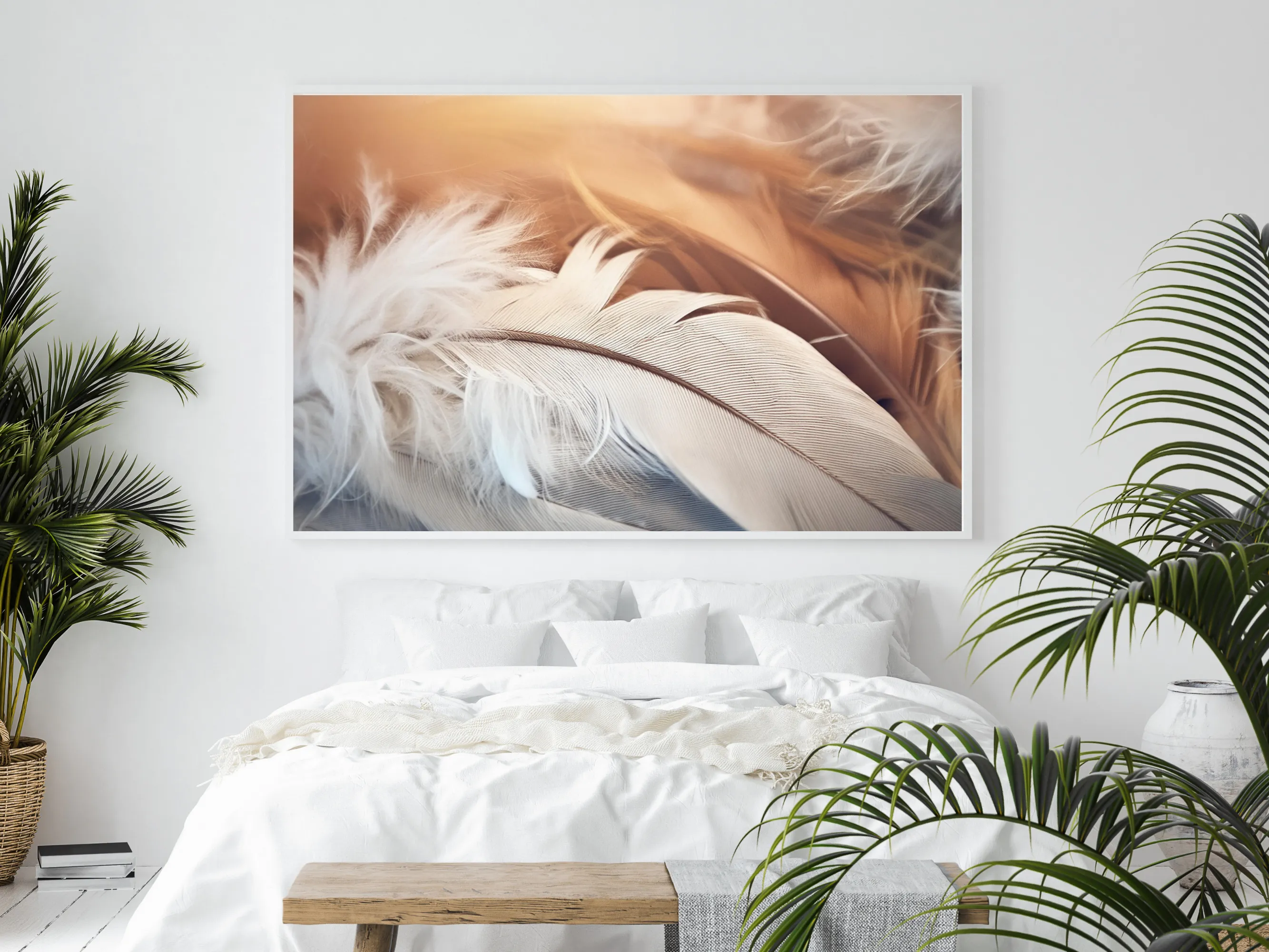 Elegant Feathers in Abstract Light Digital Wall Art