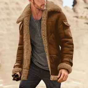 Men Plus Size Winter Scrub Leather Jackets Lapel Long Sleeve Padded Leather Jacket Vintage Thicken Padded Windbreaker Outwears