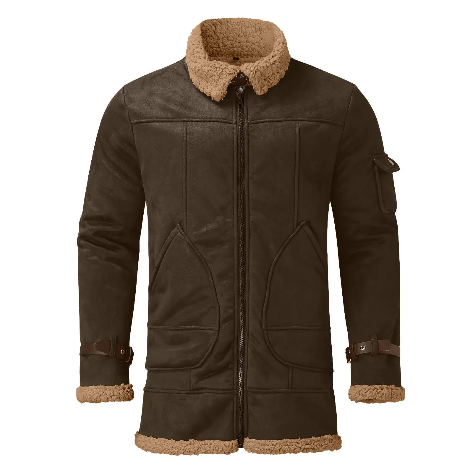 Men Plus Size Winter Scrub Leather Jackets Lapel Long Sleeve Padded Leather Jacket Vintage Thicken Padded Windbreaker Outwears