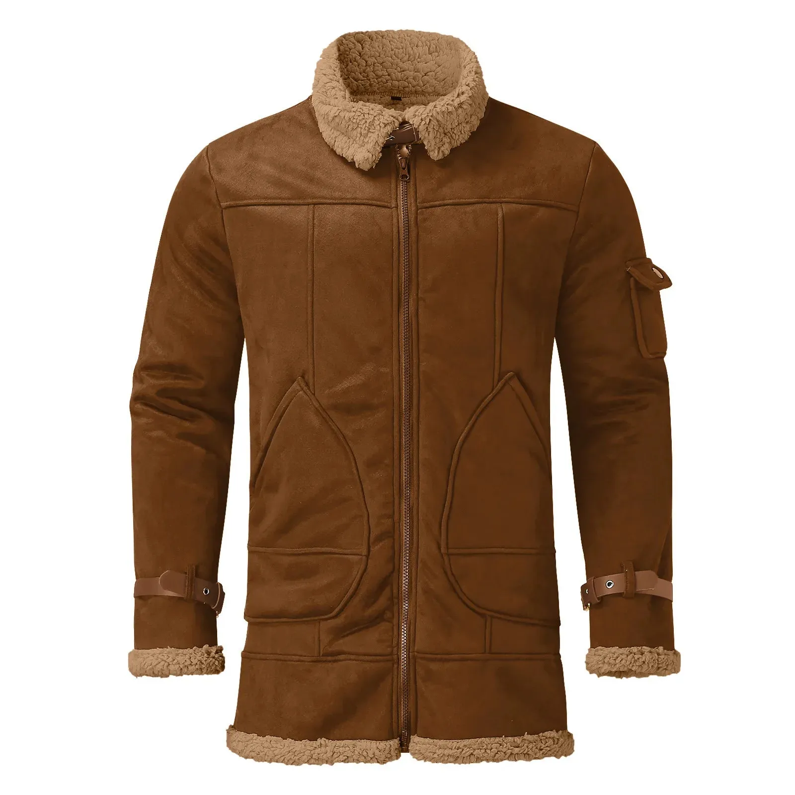 Men Plus Size Winter Scrub Leather Jackets Lapel Long Sleeve Padded Leather Jacket Vintage Thicken Padded Windbreaker Outwears