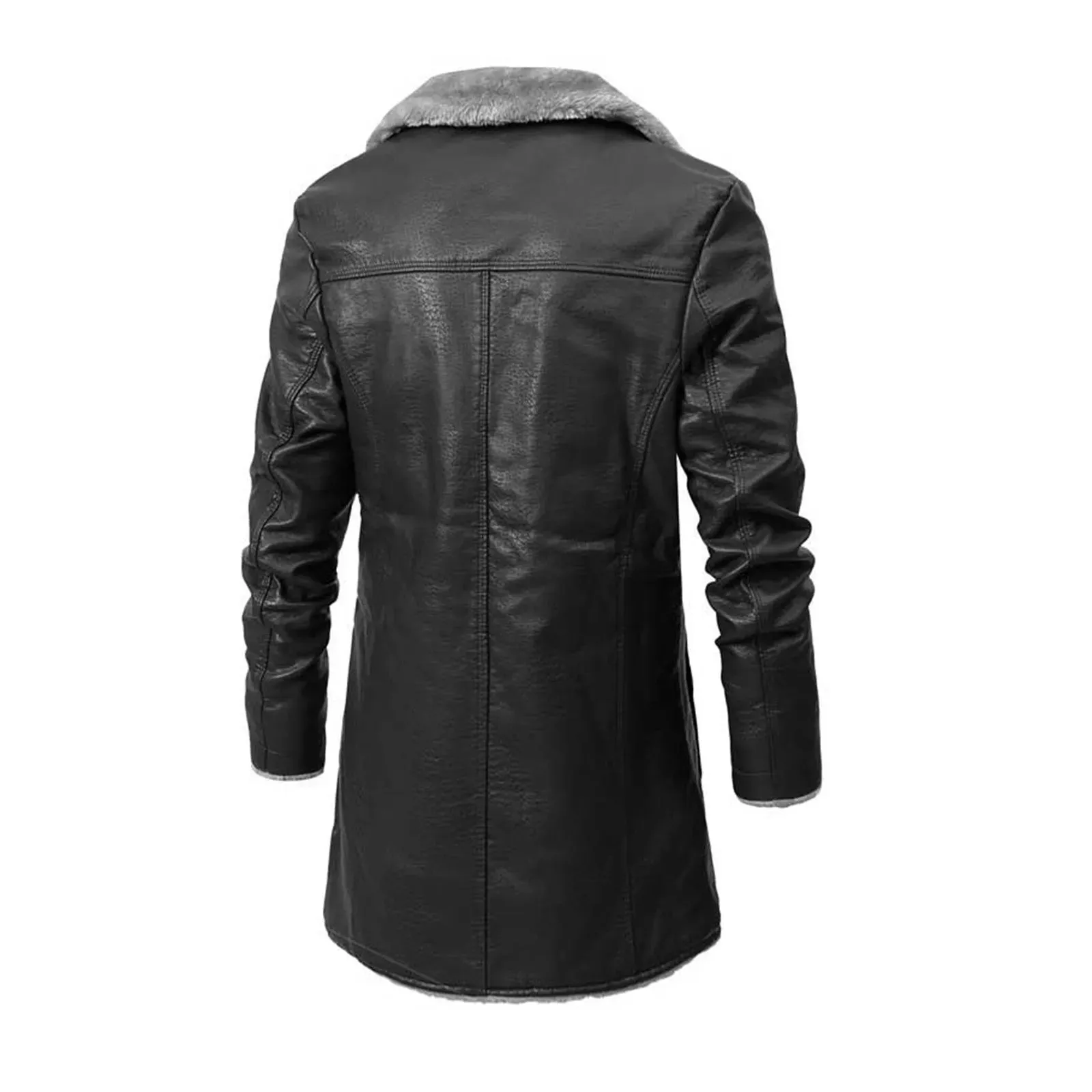 Men'S Autumn And Winter Jackets Mid-Length Business Plus Velvet Lapel Suit Plush Hooded Collar Slim Fit Leather Warm Outwear