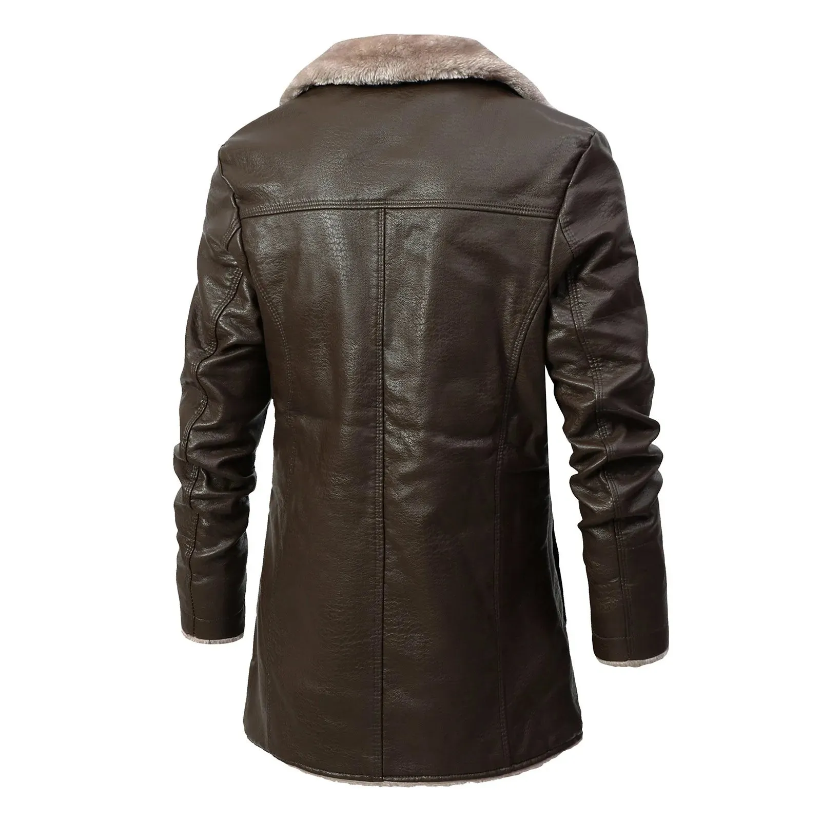 Men'S Autumn And Winter Jackets Mid-Length Business Plus Velvet Lapel Suit Plush Hooded Collar Slim Fit Leather Warm Outwear