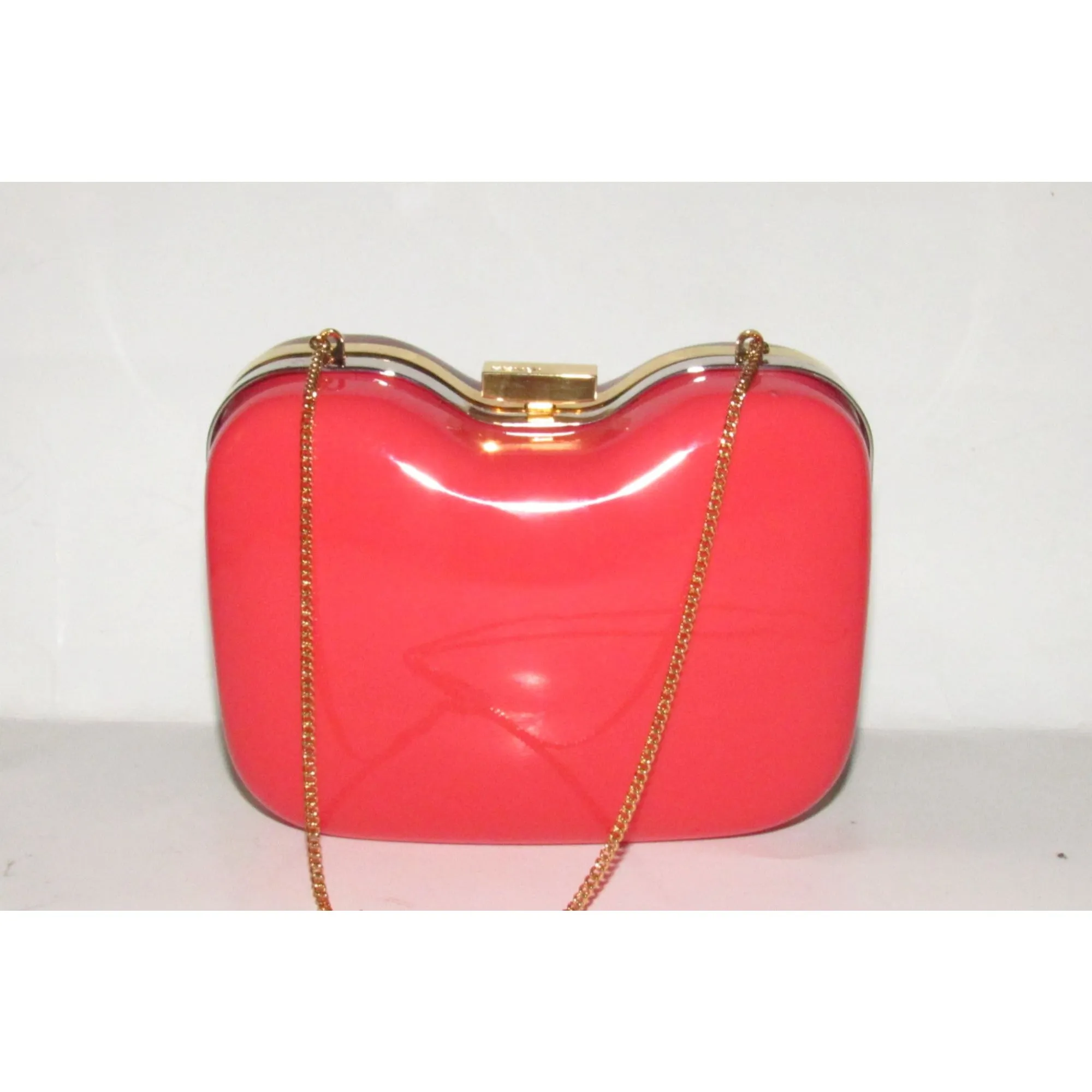 Retro, Fendi two way- clutch or cross body/shoulder clam shell style purse made of red & tortoise shell Lucite with a gold chain strap