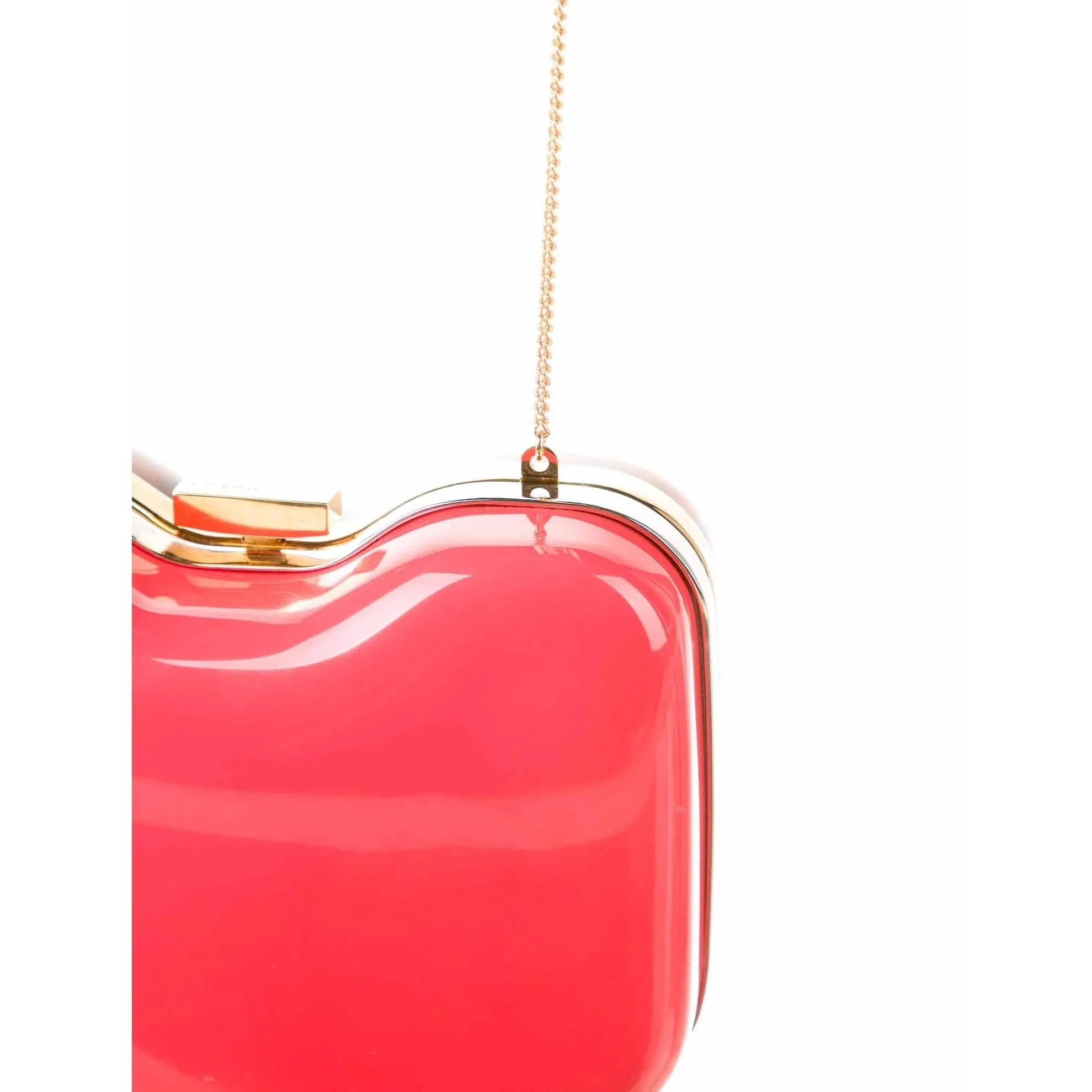 Retro, Fendi two way- clutch or cross body/shoulder clam shell style purse made of red & tortoise shell Lucite with a gold chain strap
