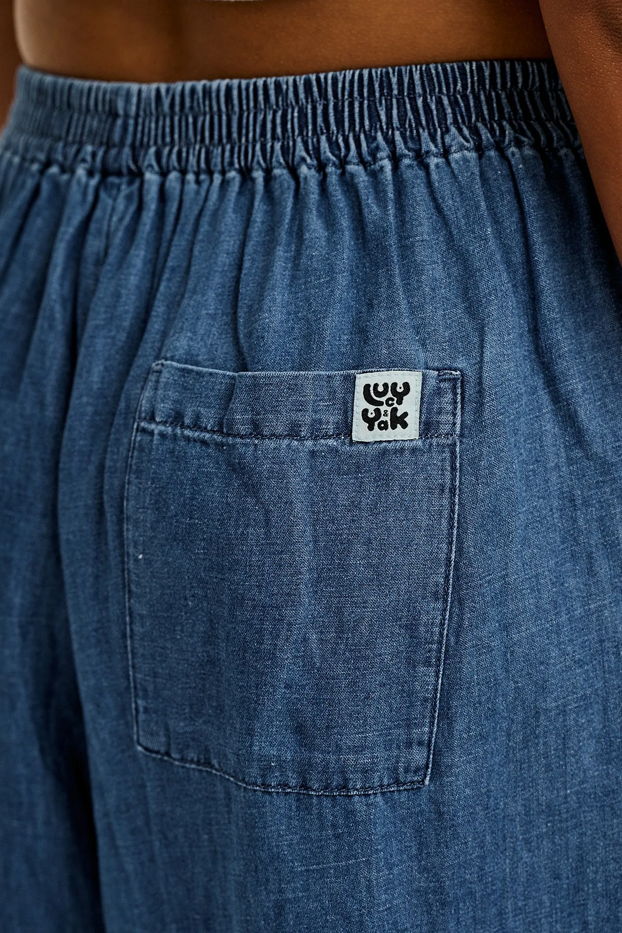Rumi - Cotton & Hemp Balloon Trousers in Mid Wash Blue