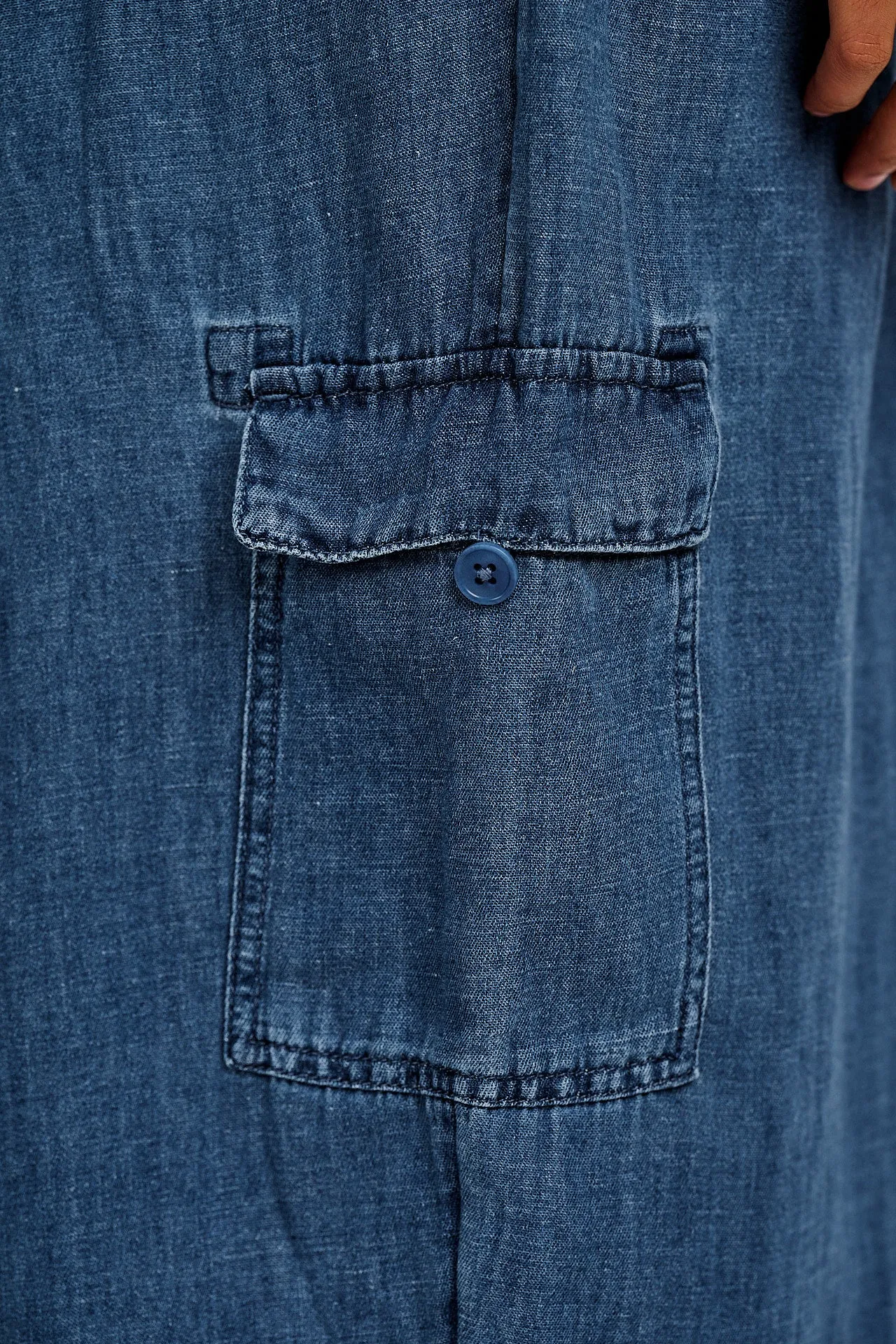 Rumi - Cotton & Hemp Balloon Trousers in Mid Wash Blue