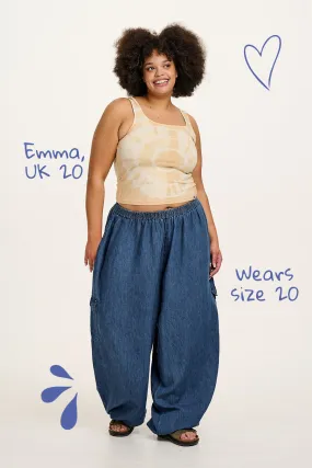 Rumi - Cotton & Hemp Balloon Trousers in Mid Wash Blue