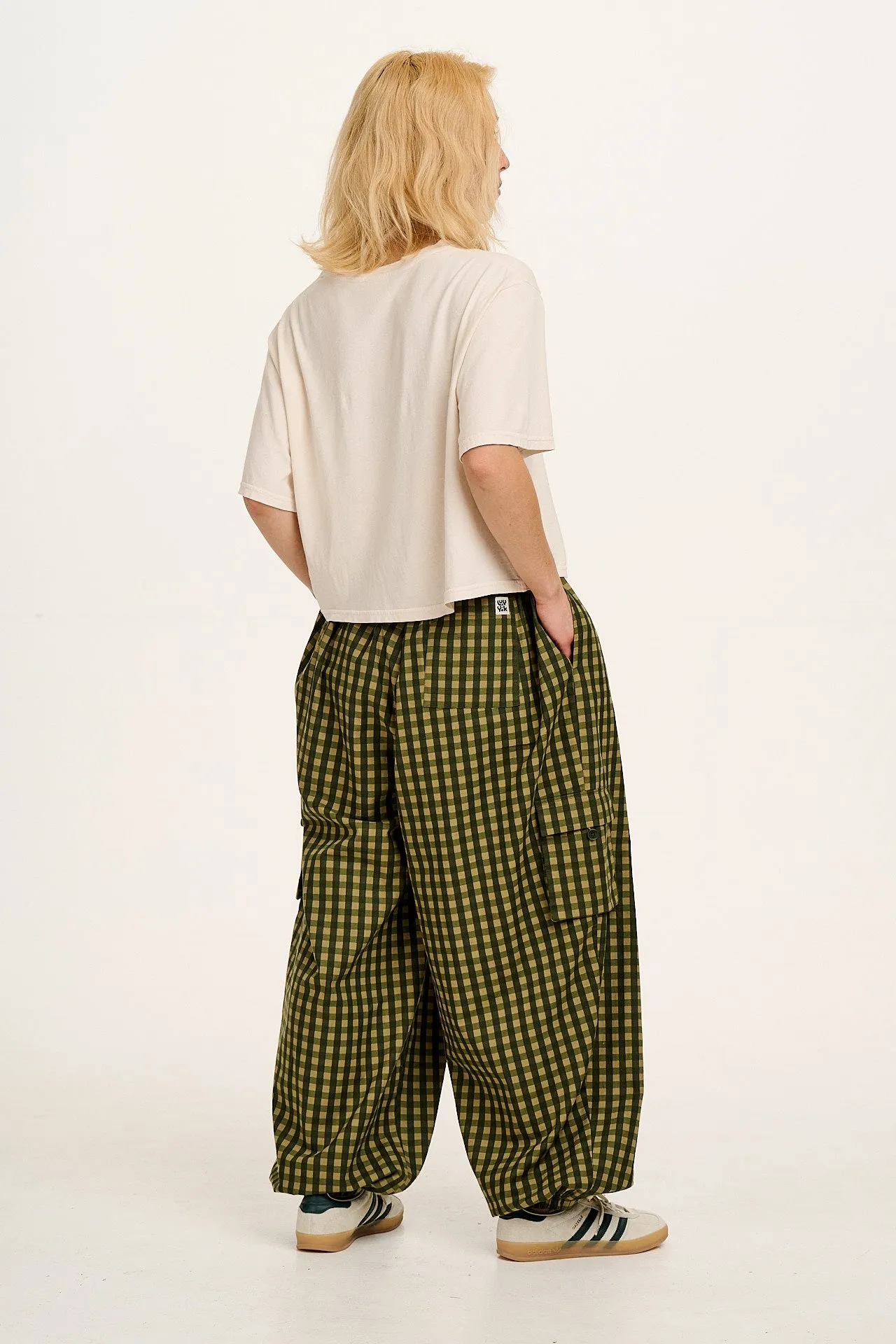 Rumi - Cotton & Linen Balloon Trousers in Green Emin Gingham