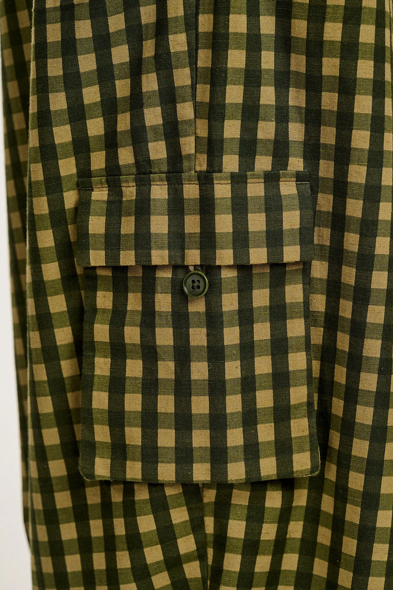 Rumi - Cotton & Linen Balloon Trousers in Green Emin Gingham