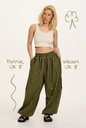 Rumi - Cotton & Linen Balloon Trousers in Green Emin Gingham