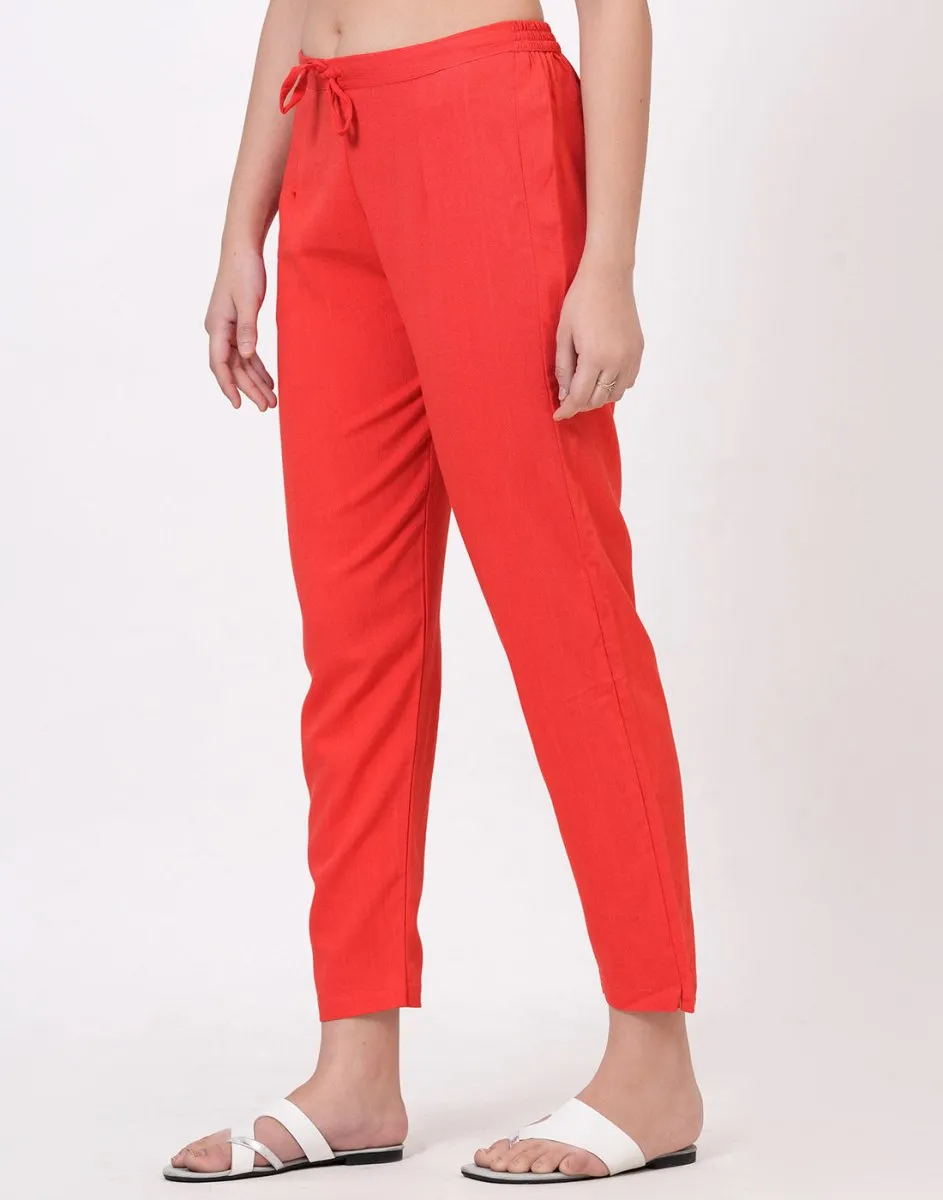 Satrangi Women's Peach Viscose Lycra Trouser