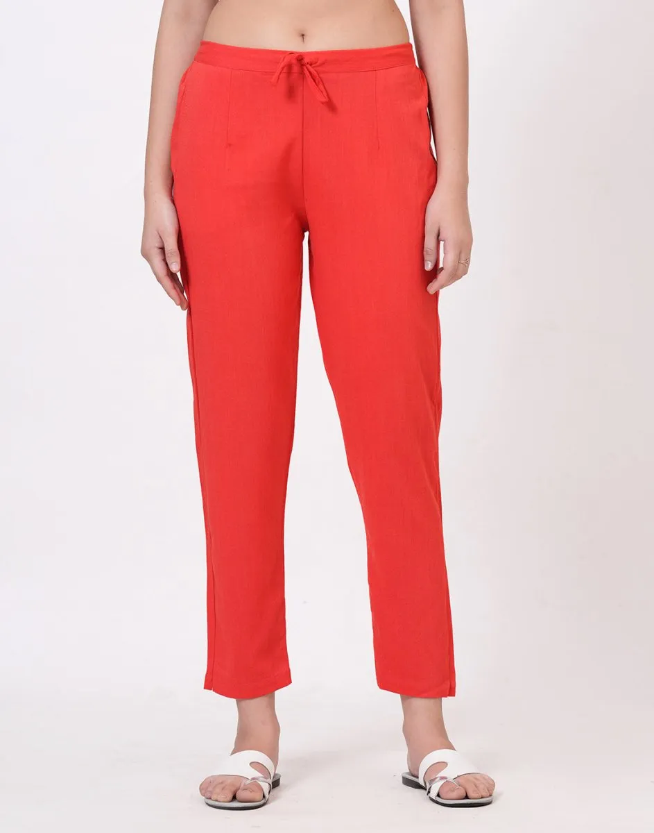 Satrangi Women's Peach Viscose Lycra Trouser