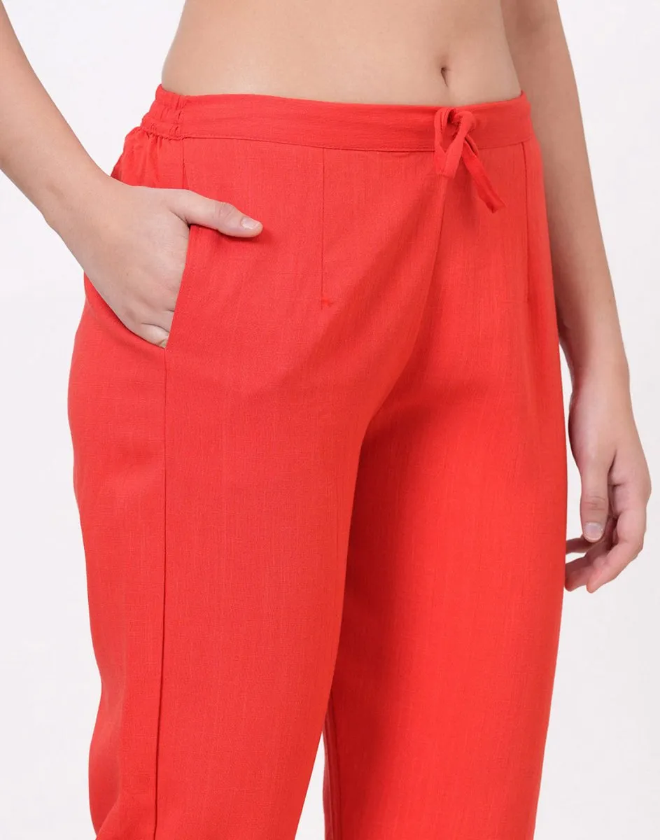 Satrangi Women's Peach Viscose Lycra Trouser
