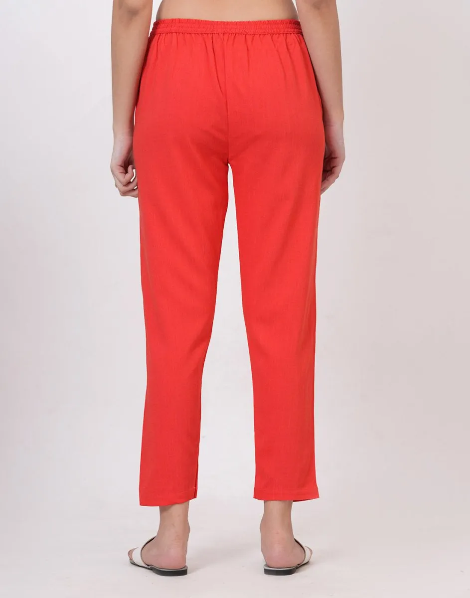 Satrangi Women's Peach Viscose Lycra Trouser