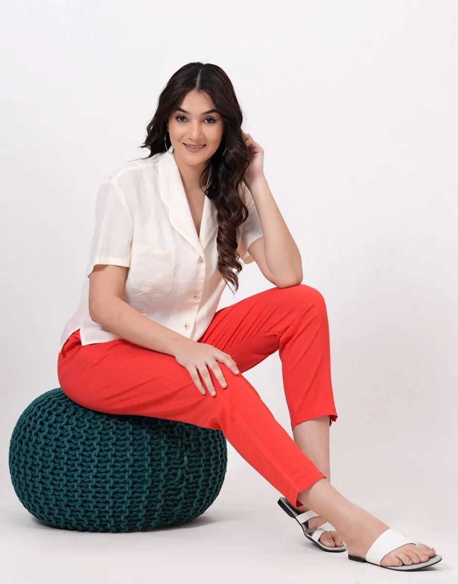 Satrangi Women's Peach Viscose Lycra Trouser