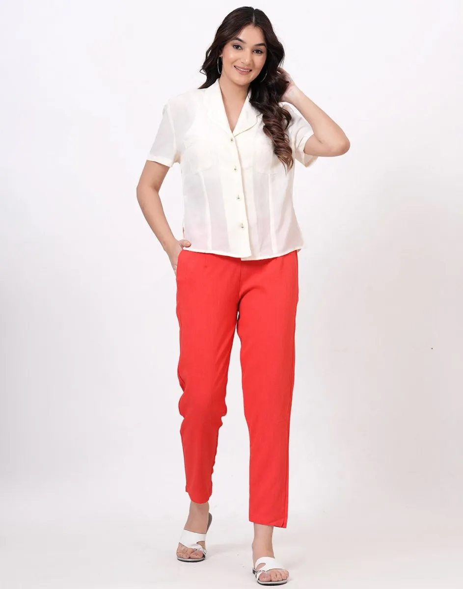 Satrangi Women's Peach Viscose Lycra Trouser