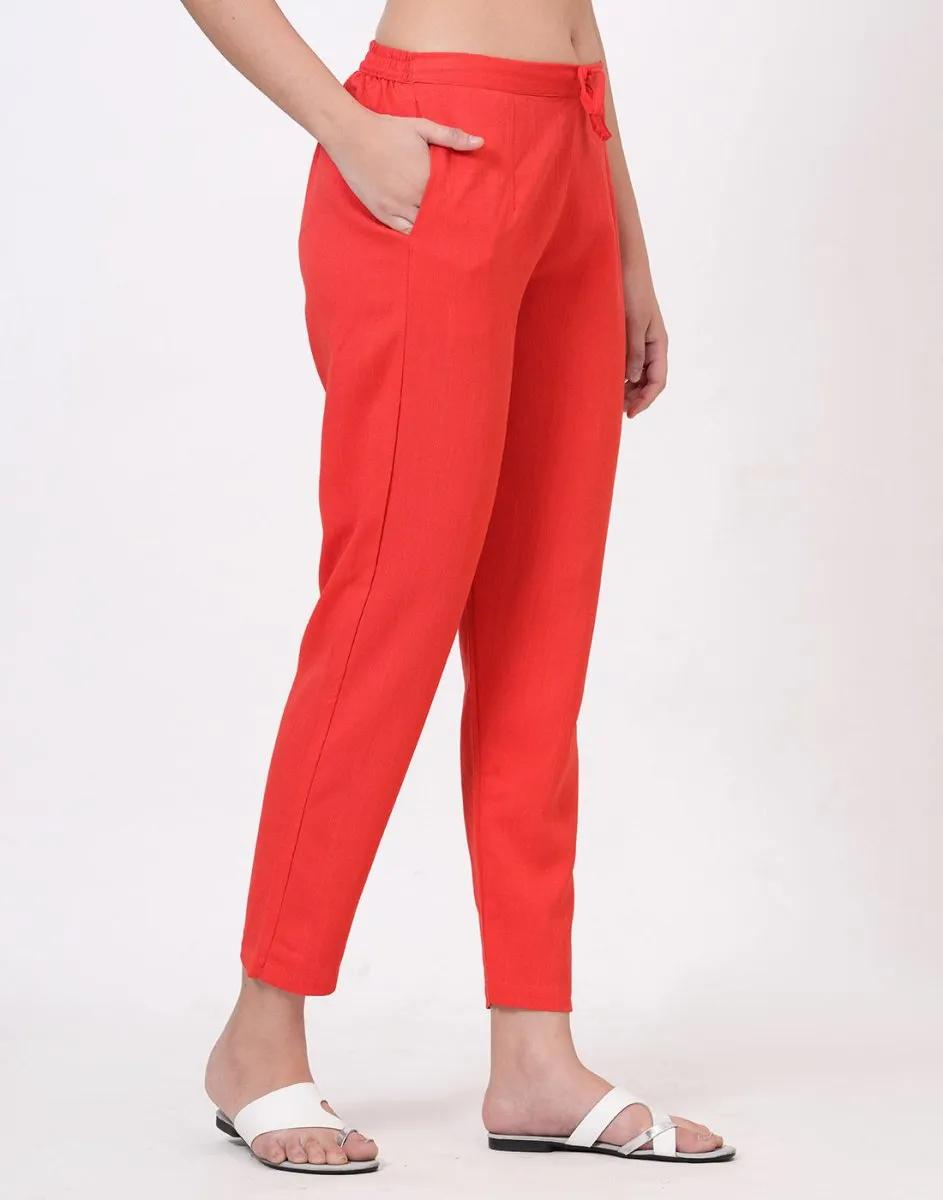 Satrangi Women's Peach Viscose Lycra Trouser