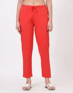 Satrangi Women's Peach Viscose Lycra Trouser