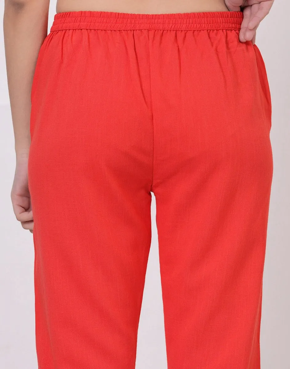 Satrangi Women's Peach Viscose Lycra Trouser